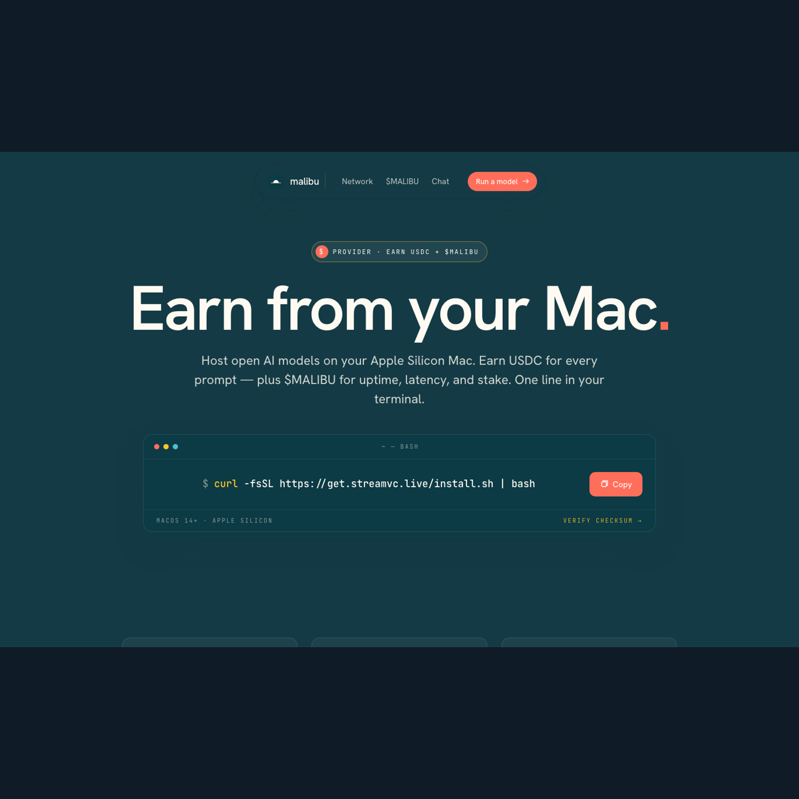 Malibu host console for earning from a Mac